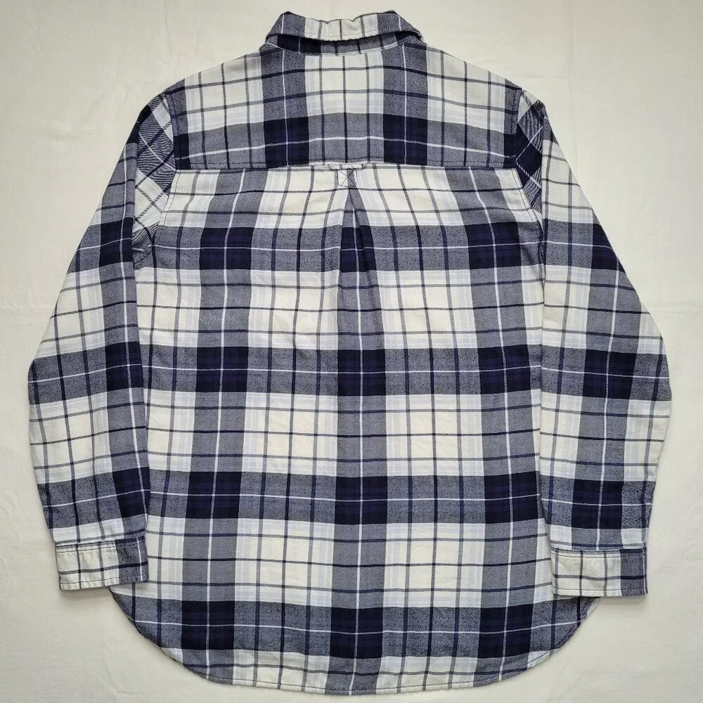 American Eagle Plaid Flannel Button-Up Shirt Blue White Boyfriend Fit XL Grunge - Picture 2 of 10